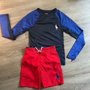 Polo Long Sleeve Shirt and Red Shorts Set
